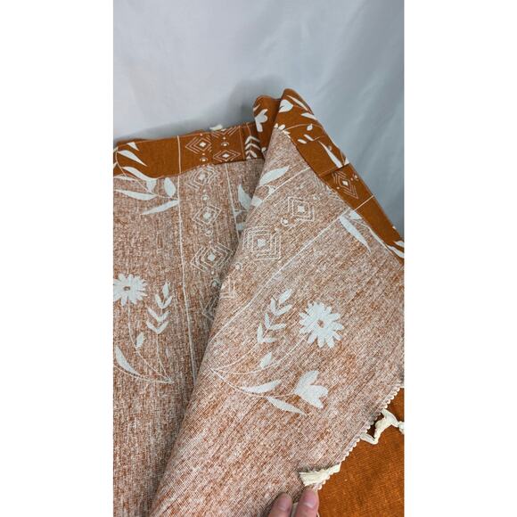 Burnt Orange Boho Tassel Floral Curtains 84" Long Terracotta 2 Panels Linen Look - Picture 8 of 12